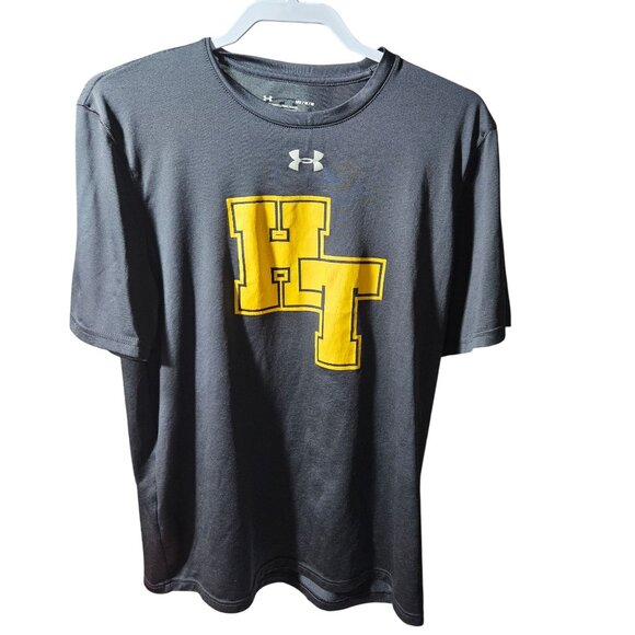 Under Armour Mens HeatGear T-Shirt With HT Logo Medium Loose Fit Black & Yellow - Picture 1 of 4